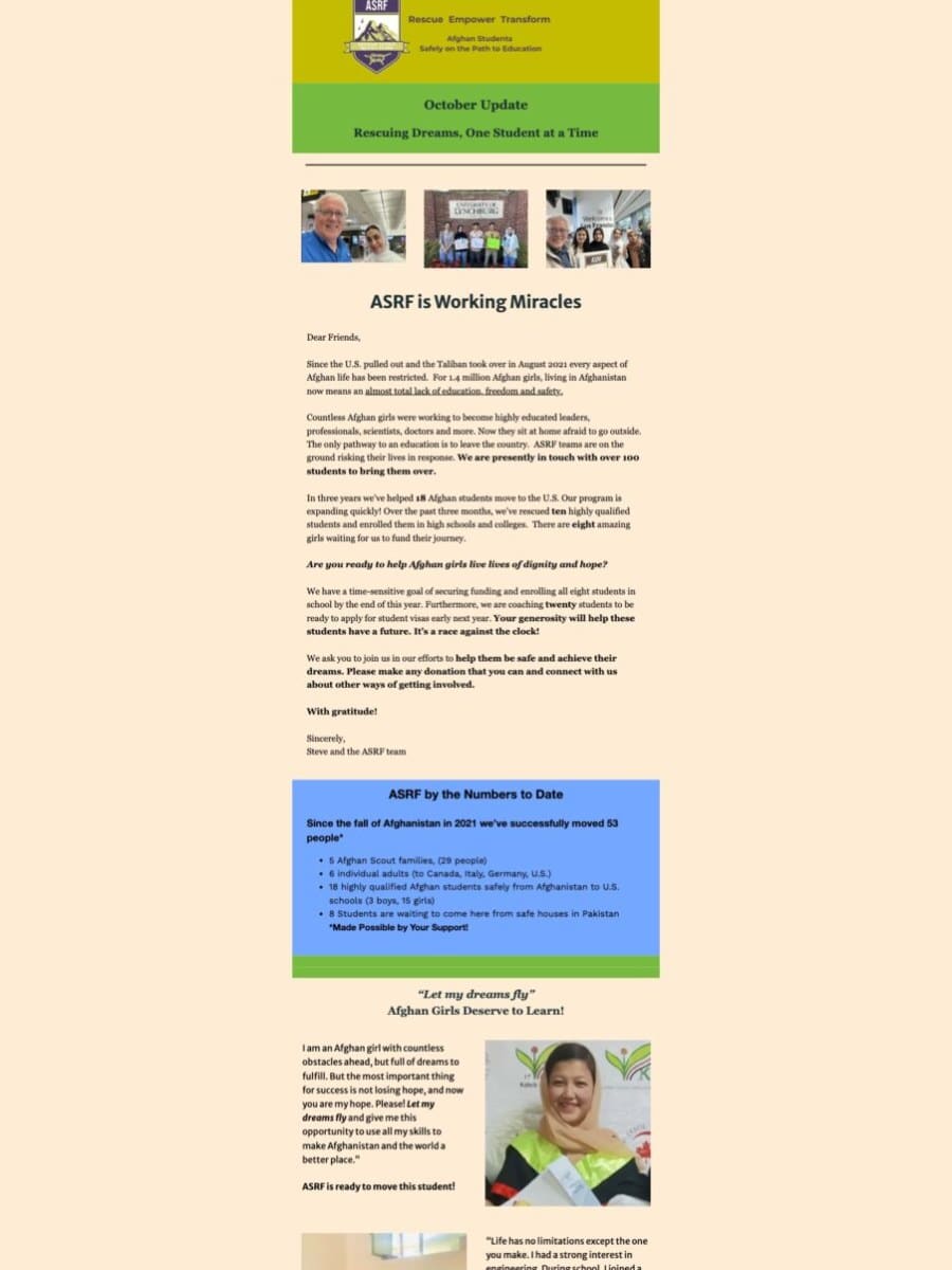 Cover of the ASRF newsletter: A Crew of Students Arrives at Lynchburg