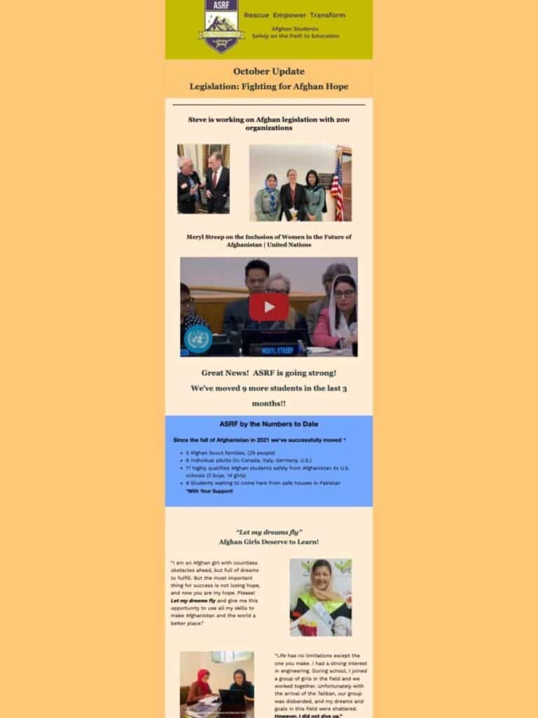Cover of the ASRF newsletter: Legislation: Fighting for Afghan Hope